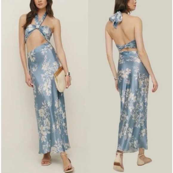 Reformation Dresses & Skirts - Reformation Womens Vivi Silk Maxi Dress Aliso Blue Size 6 B2305